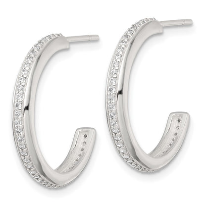 Sterling Silver Polished 21.5x3.5mm CZ Post C-Hoop Earrings