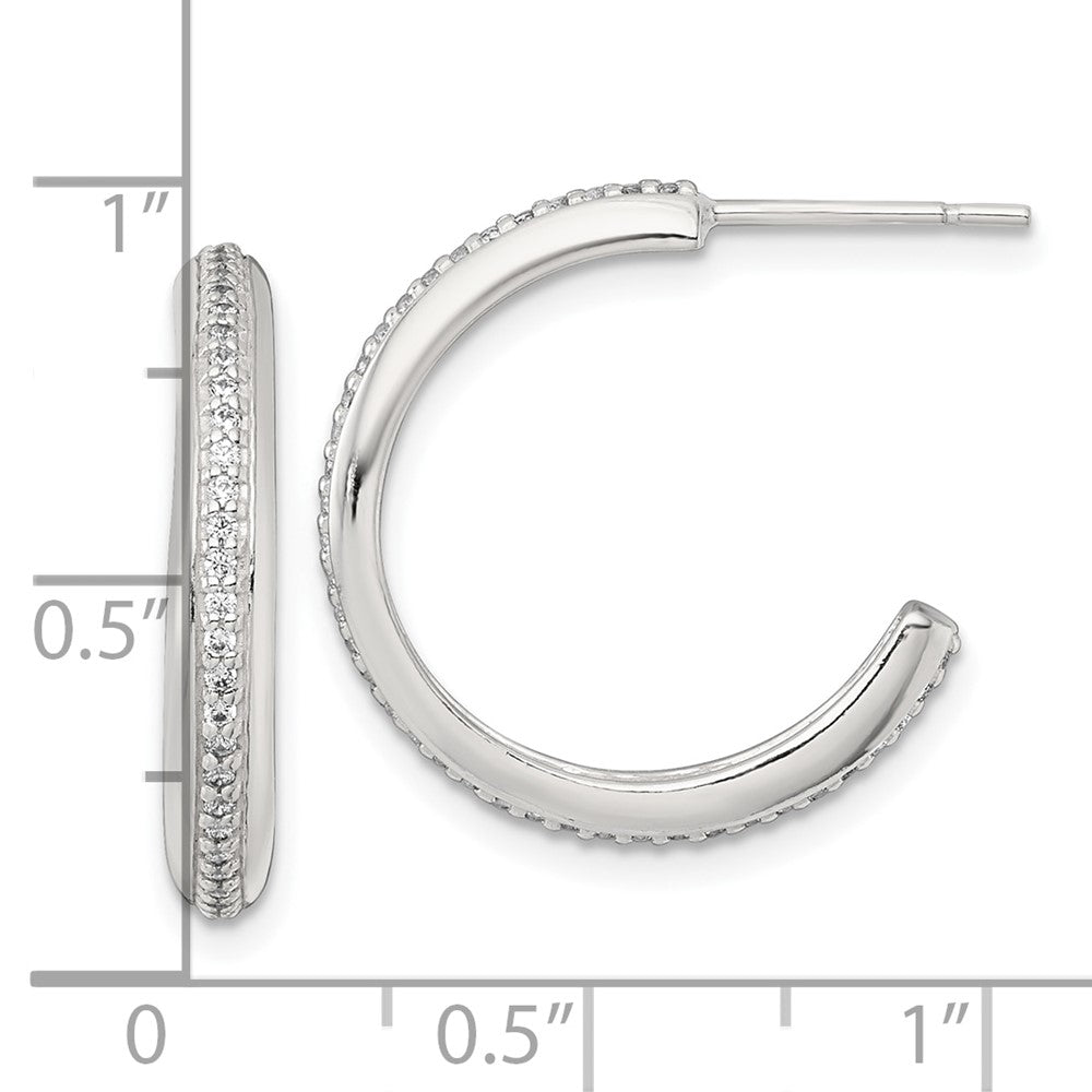 Sterling Silver Polished 21.5x3.5mm CZ Post C-Hoop Earrings