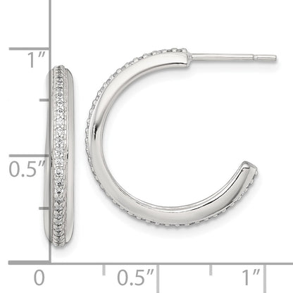 Sterling Silver Polished 21.5x3.5mm CZ Post C-Hoop Earrings