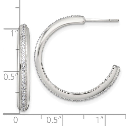 Sterling Silver Polished 26.5x3.5mm CZ Post C-Hoop Earrings