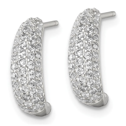 Sterling Silver Polished Pave CZ Post J-Hoop Earrings