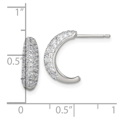 Sterling Silver Polished Pave CZ Post J-Hoop Earrings