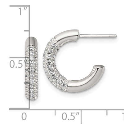 Sterling Silver Polished Pave CZ Post C-Hoop Earrings