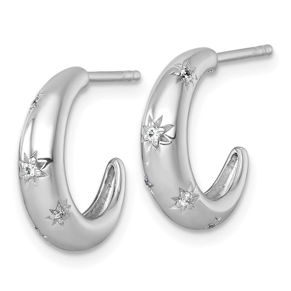Sterling Silver Rhodium-plated Polished CZ Stars Post C-Hoop Earrings