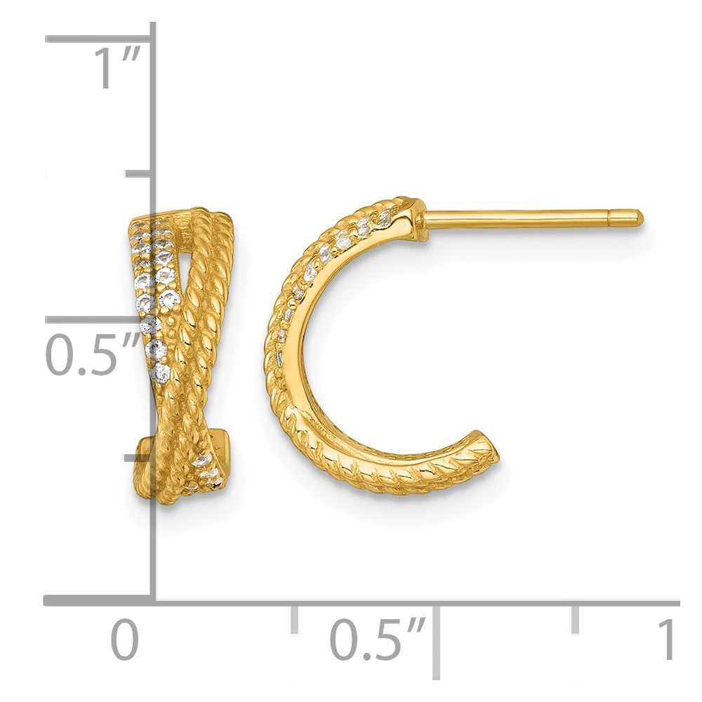 Sterling Silver Gold-Tone Polished and Twisted CZ -X- C-Hoop Post Earrings