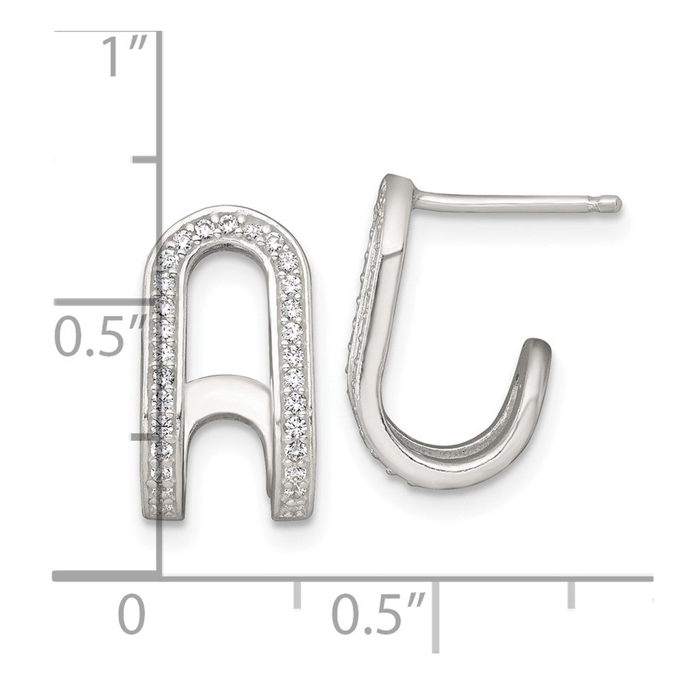 Sterling Silver Polished White CZ Curved J-Hoop Post Earrings