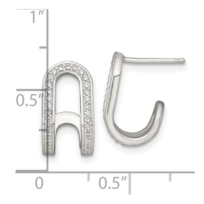 Sterling Silver Polished White CZ Curved J-Hoop Post Earrings