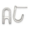 Sterling Silver Polished White CZ Curved J-Hoop Post Earrings