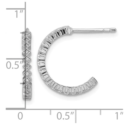 Sterling Silver Rhodium-plated CZ Polished J-Hoop Post Earrings
