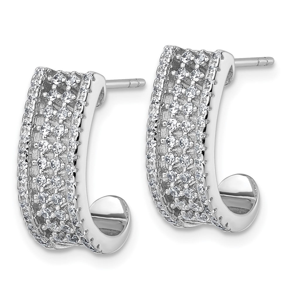Sterling Silver Rhodium-plated Pave CZ J-Hoop Post Earrings