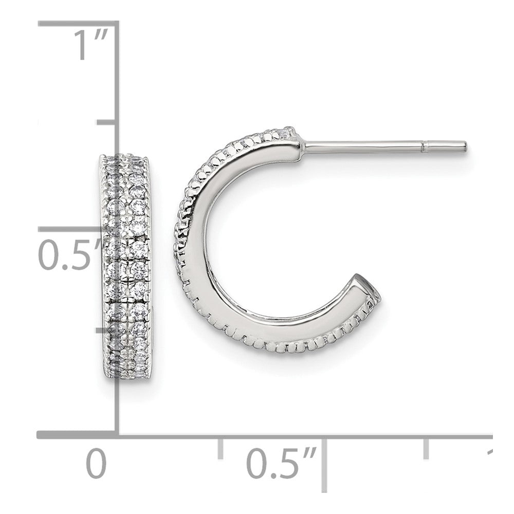 Sterling Silver Polished 3.2mm 2-Row CZ Post C-Hoop Earrings