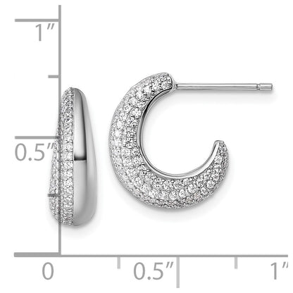 Sterling Silver Rhodium-plated CZ Polished J-Hoop Post Earrings