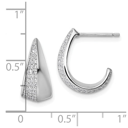 Sterling Silver Rhodium-plated CZ Polished J-Hoop Post Earrings