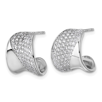 Sterling Silver Rhodium-plated CZ Polished J-Hoop Post Earrings