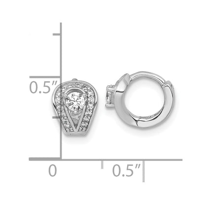 Sterling Silver Rhodium-plated Polished CZ Halo Hinged Hoop Earrings