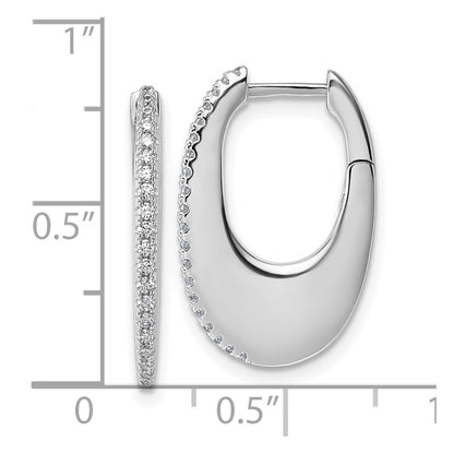 Sterling Silver Rhodium-plated CZ Polished Oval Hinged Hoop Earrings