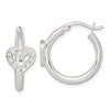 Sterling Silver Polished CZ Heart Round Hoop Earrings