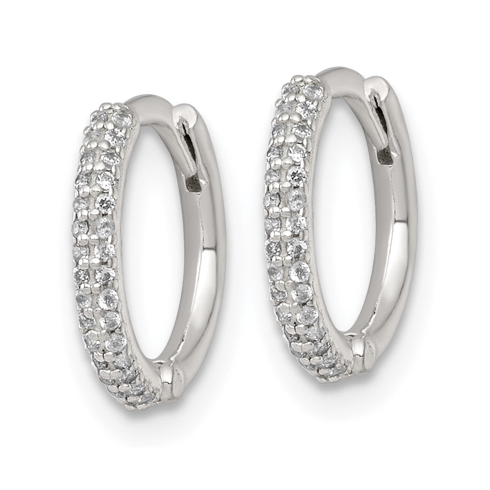Sterling Silver Polished CZ 12mm Hinged Round Hoop Earrings