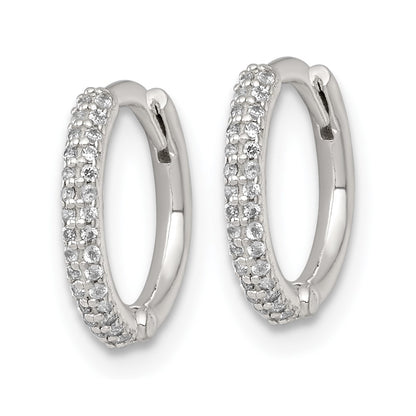 Sterling Silver Polished CZ 12mm Hinged Round Hoop Earrings