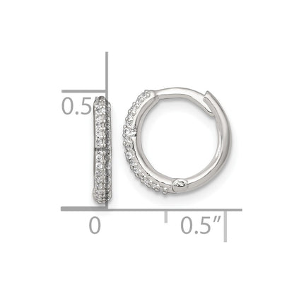 Sterling Silver Polished CZ 12mm Hinged Round Hoop Earrings