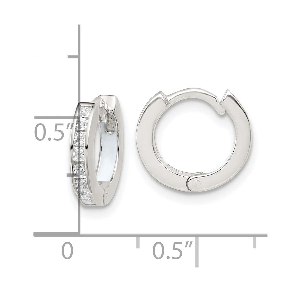 Sterling Silver Polished CZ and White Enamel In and Out 13mm Hinged Round Hoop Earrings