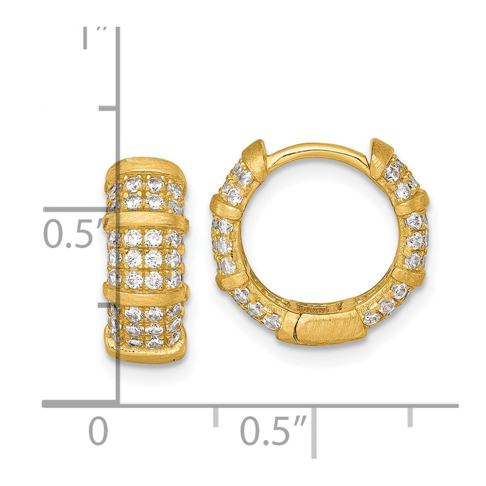 Sterling Silver Gold-Tone Polished and Textured CZ 5.4mm Round Hinged Hoop Earrings
