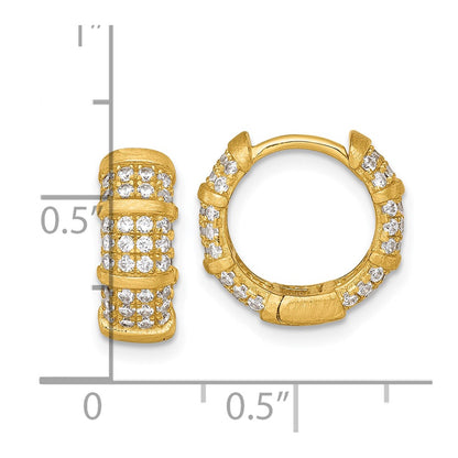 Sterling Silver Gold-Tone Polished and Textured CZ 5.4mm Round Hinged Hoop Earrings