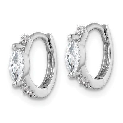 Sterling Silver Rhodium-plated Polished Round and Marquise CZ Round Hinged Hoop Earrings