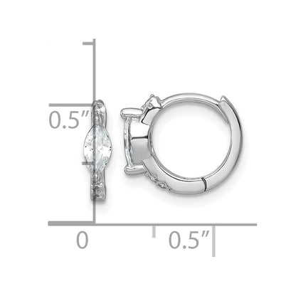 Sterling Silver Rhodium-plated Polished Round and Marquise CZ Round Hinged Hoop Earrings