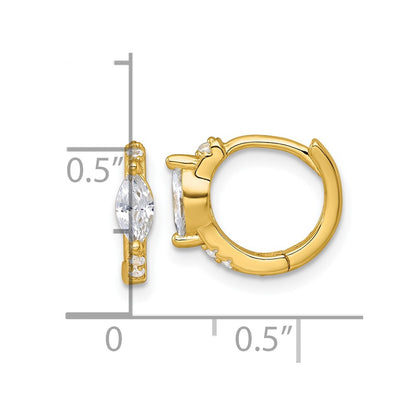 Sterling Silver Gold-tone Polished Round and Marquise CZ Round Hinged Hoop Earrings