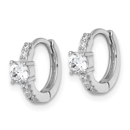 Sterling Silver Rhodium-plated Polished CZ Round Hinged Hoop Earrings
