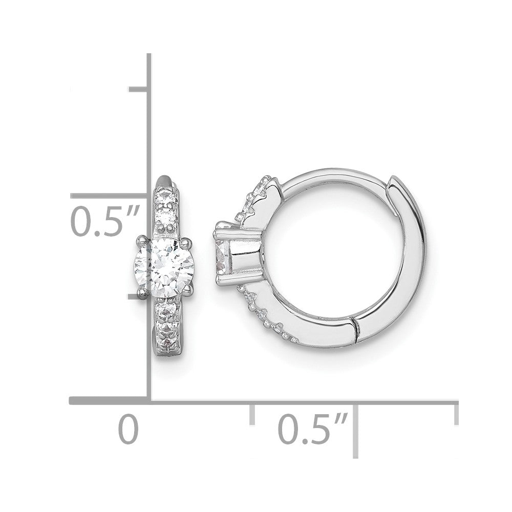Sterling Silver Rhodium-plated Polished CZ Round Hinged Hoop Earrings