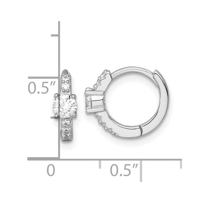 Sterling Silver Rhodium-plated Polished CZ Round Hinged Hoop Earrings