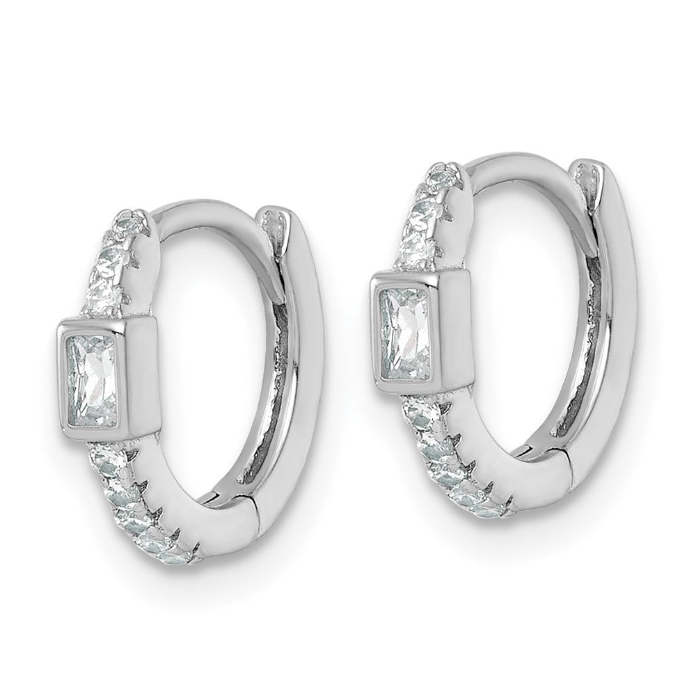 Sterling Silver Rhodium-plated Polished Round and Emerald-cut CZ Round Hinged Hoop Earrings