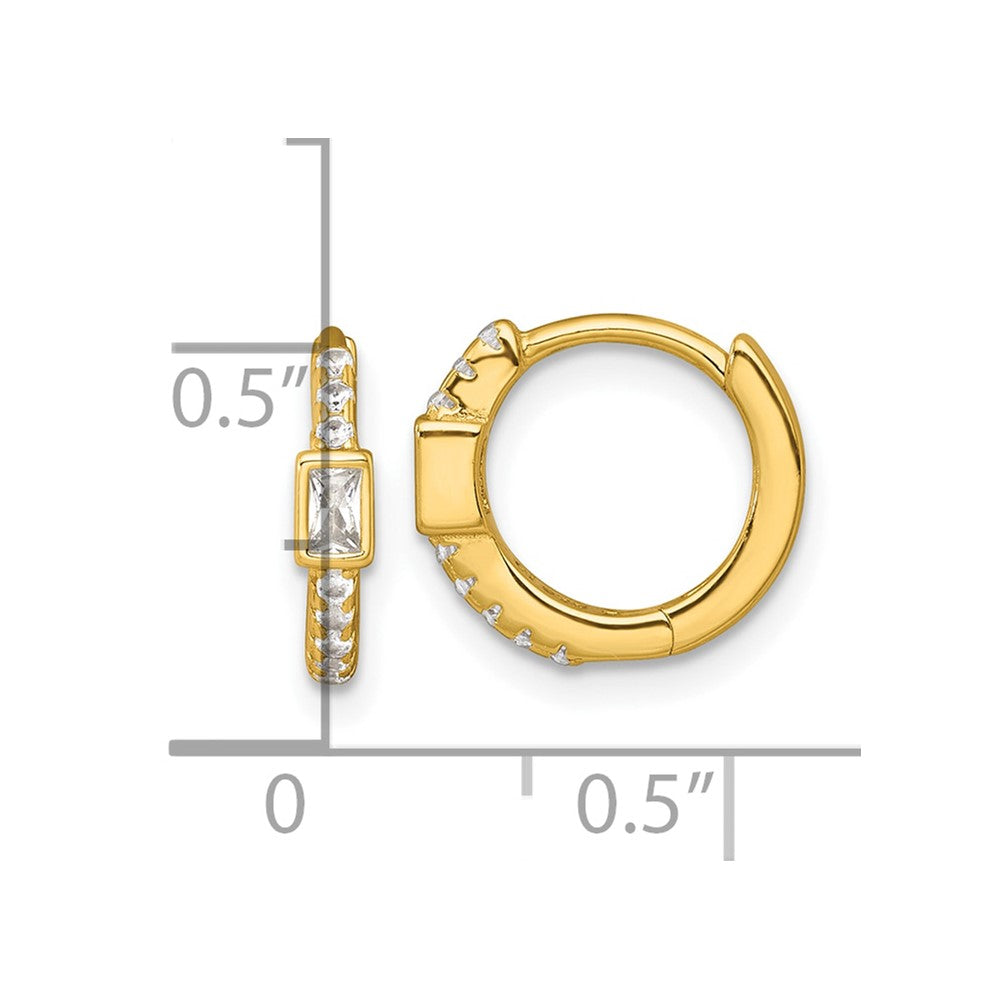 Sterling Silver Gold-tone Polished Round and Emerald-cut CZ Round Hinged Hoop Earrings
