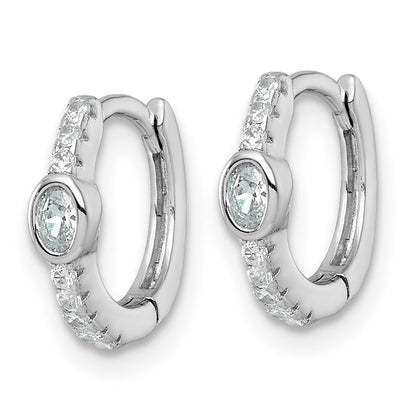 Sterling Silver Rhodium-plated Polished Round and Oval CZ Round Hinged Hoop Earrings