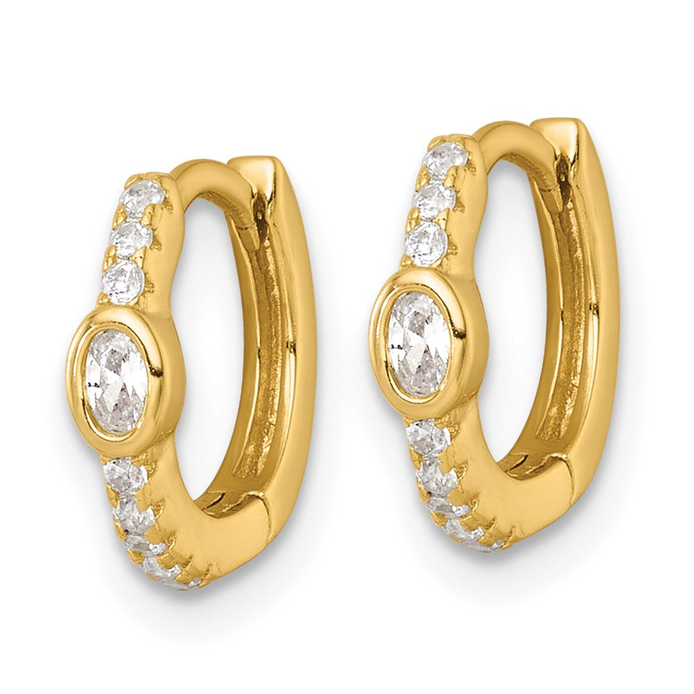 Sterling Silver Gold-tone Polished Round and Oval CZ Round Hinged Hoop Earrings