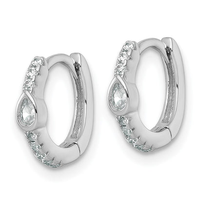 Sterling Silver Rhodium-plated Polished Round and Pear Shaped CZ Round Hinged Hoop Earrings