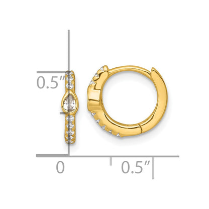 Sterling Silver Gold-tone Polished Round and Pear Shaped CZ Round Hinged Hoop Earrings