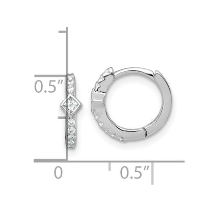 Sterling Silver Rhodium-plated Polished Round and Square CZ Round Hinged Hoop Earrings