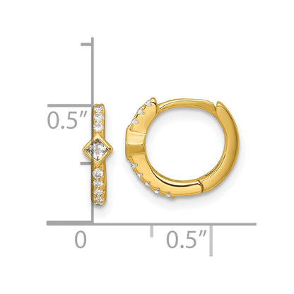 Sterling Silver Gold-tone Polished Round and Square CZ Round Hinged Hoop Earrings