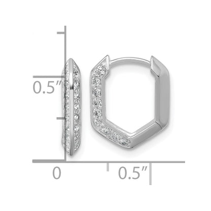 Sterling Silver Rhodium-plated Polished CZ Geometric Hinged Hoop Earrings