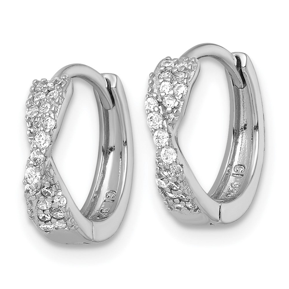 Sterling Silver Rhodium-plated Polished CZ -X- Round Hinged Hoop Earrings