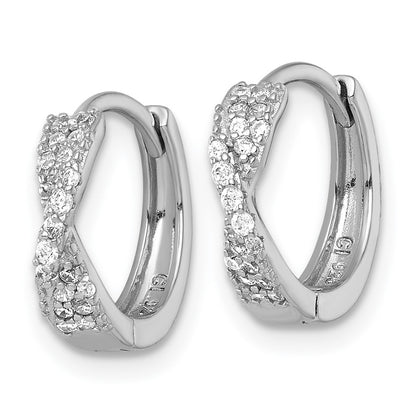 Sterling Silver Rhodium-plated Polished CZ -X- Round Hinged Hoop Earrings