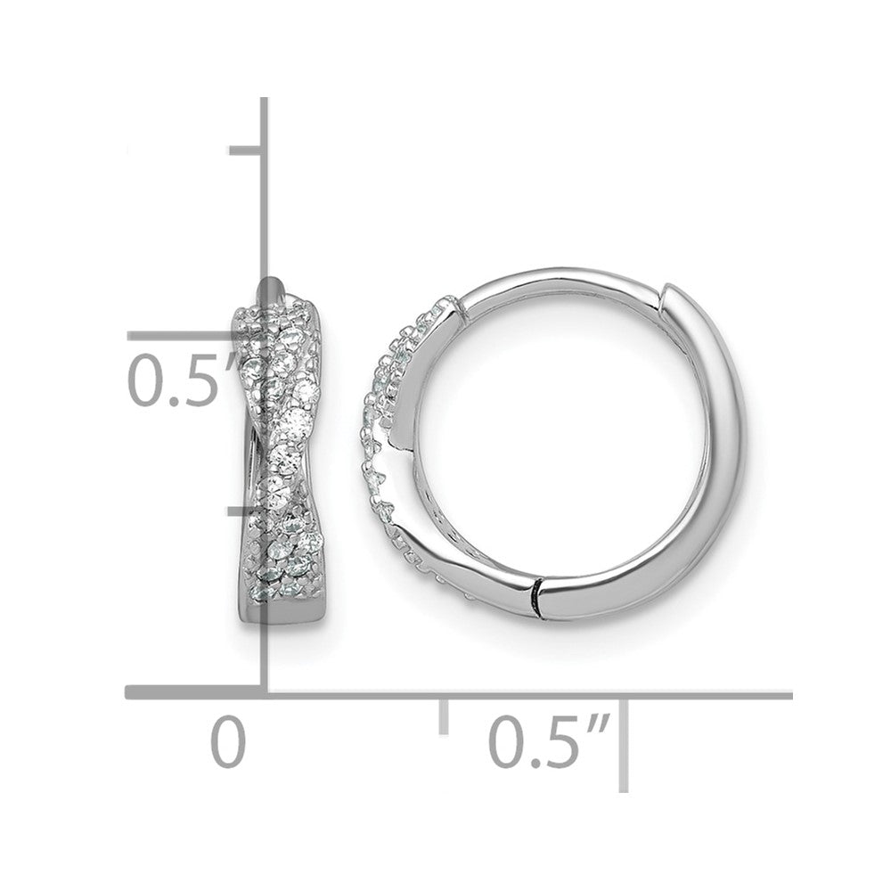 Sterling Silver Rhodium-plated Polished CZ -X- Round Hinged Hoop Earrings