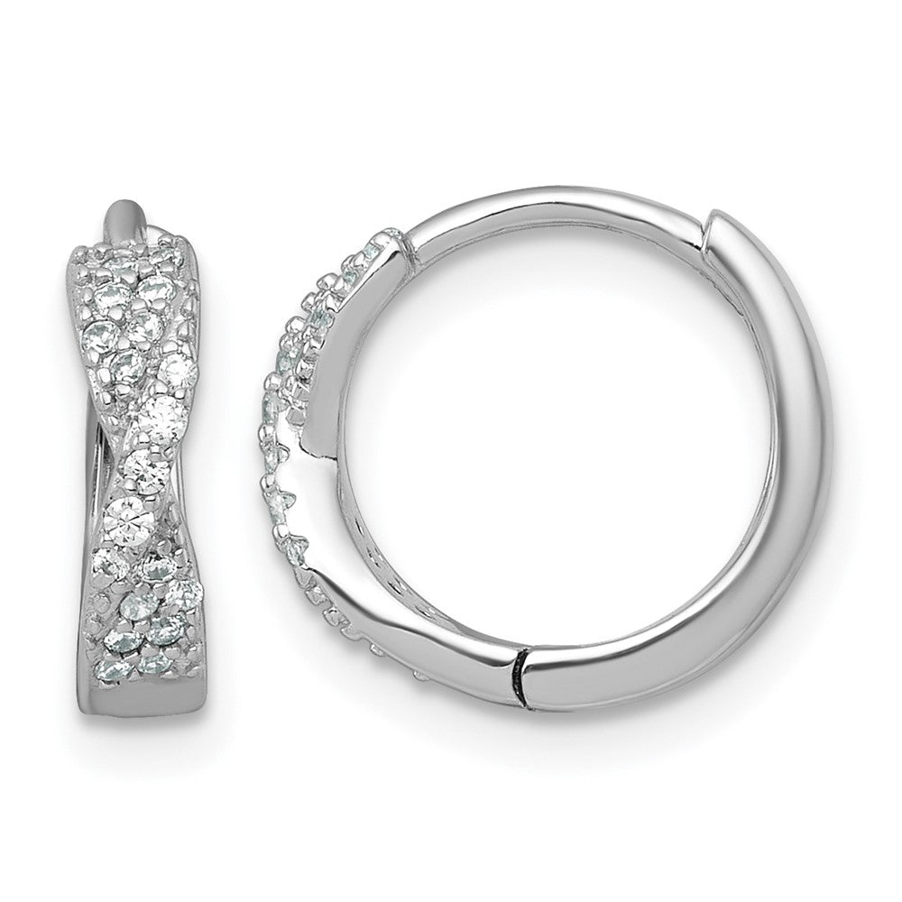 Sterling Silver Rhodium-plated Polished CZ -X- Round Hinged Hoop Earrings