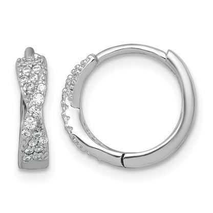 Sterling Silver Rhodium-plated Polished CZ -X- Round Hinged Hoop Earrings