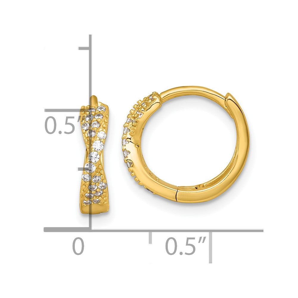 Sterling Silver Gold-tone Polished CZ -X- Round Hinged Hoop Earrings