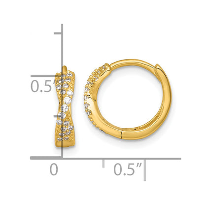 Sterling Silver Gold-tone Polished CZ -X- Round Hinged Hoop Earrings