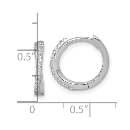 Sterling Silver Rhodium-plated Polished CZ -X- Round Hinged Hoop Earrings